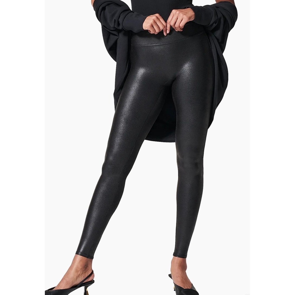 Spanx Faux Leather Leggings Black High Waisted Shaping Slimming